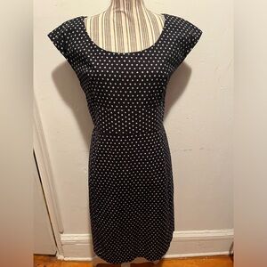 Charles Nolan Sheath Dress Size 8 Navy Tan Back Zipper 100% Cotton EUC